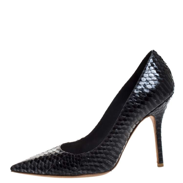 Pre Owned  Dior Black/Grey Python Leather Cherie Pointed Toe Pumps Size 36.5