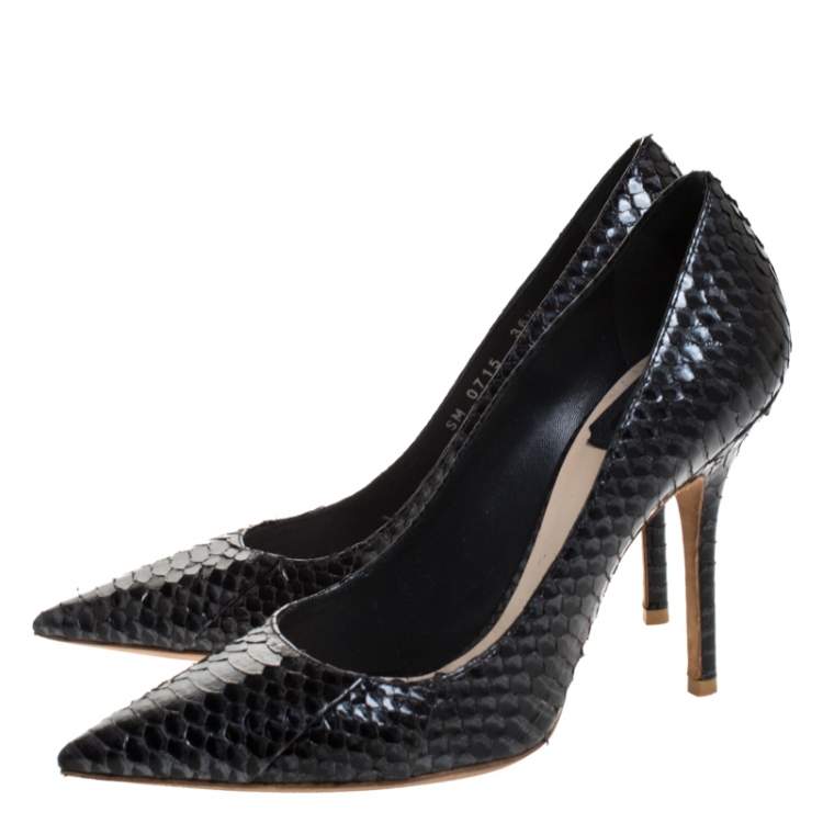 Pre Owned  Dior Black/Grey Python Leather Cherie Pointed Toe Pumps Size 36.5