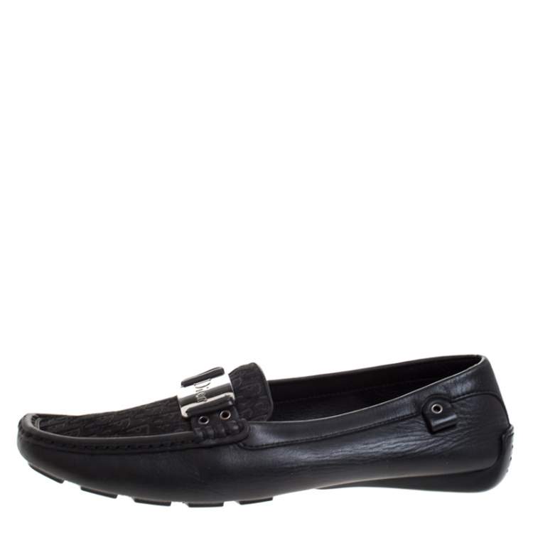 Pre Owned Dior Black Monogram Canvas And Leather Pointed Toe Loafer Flats Size 39