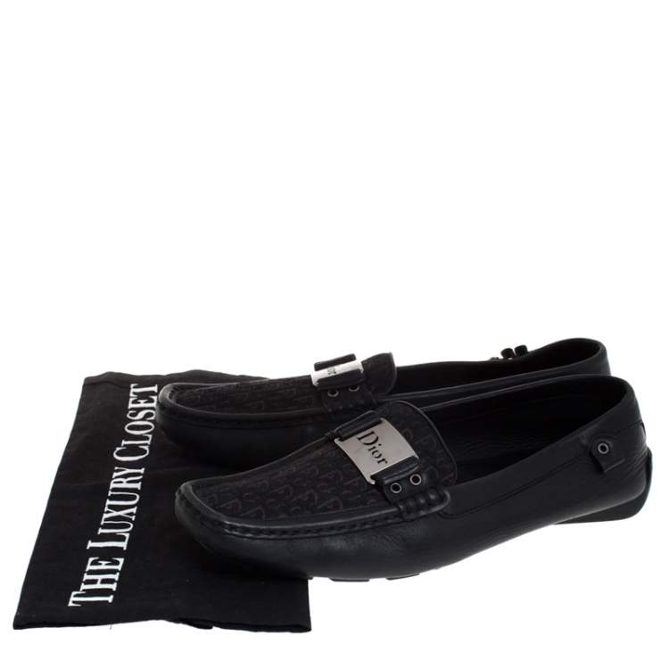 Pre Owned Dior Black Monogram Canvas And Leather Pointed Toe Loafer Flats Size 39