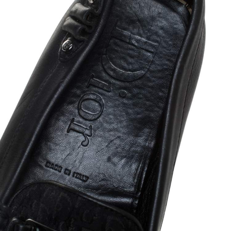 Pre Owned Dior Black Monogram Canvas And Leather Pointed Toe Loafer Flats Size 39