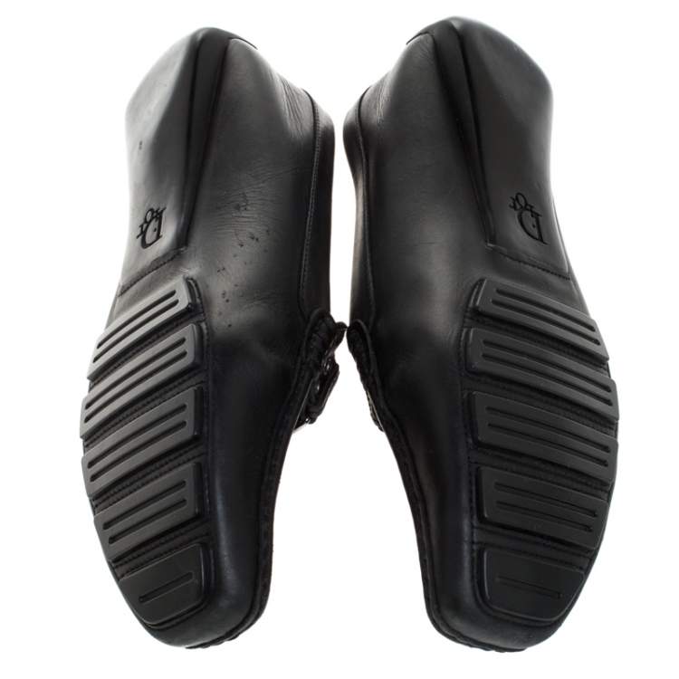 Pre Owned Dior Black Monogram Canvas And Leather Pointed Toe Loafer Flats Size 39