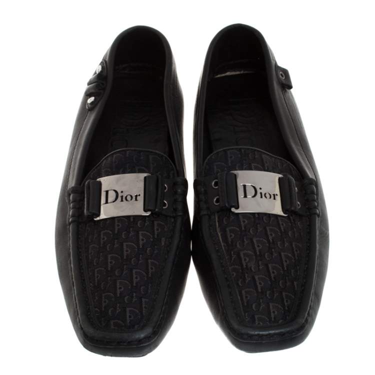 Pre Owned Dior Black Monogram Canvas And Leather Pointed Toe Loafer Flats Size 39