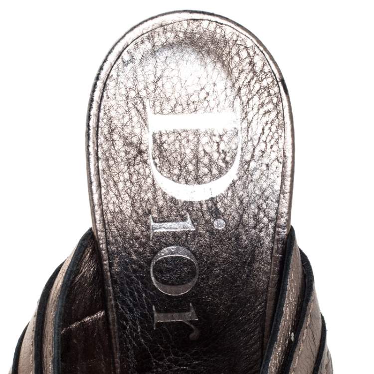 Pre Owned Dior Metallic Leather T Strap Slide Sandals Size 37