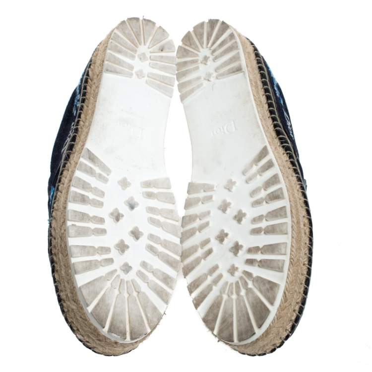 Pre Owned Dior Blue Floral Embroidered Denim Prairie Espadrille Flats Size 39
