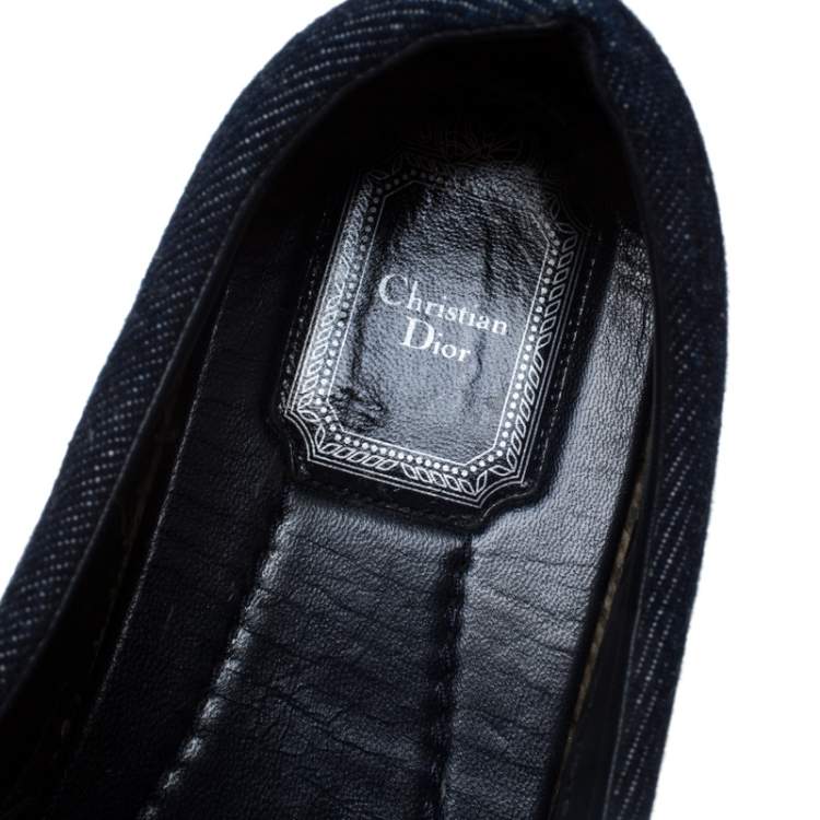 Pre Owned Dior Blue Floral Embroidered Denim Prairie Espadrille Flats Size 39