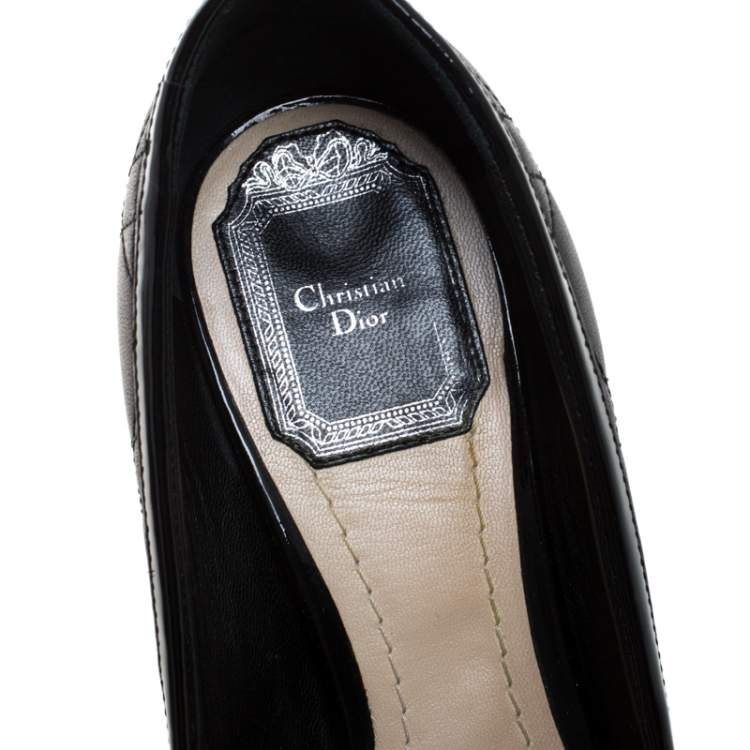 Pre Owned Dior Black Cannage Leather Bow Peep Toe Platform Pumps Size 36