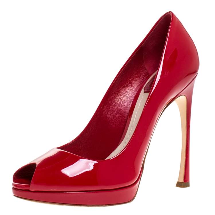 Dior Red Patent Leather Miss Dior Peep Toe Platform Pumps Size 39 Dior ...