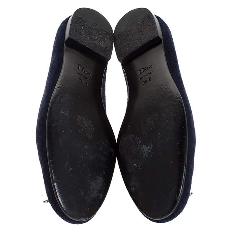 Pre Owned Dior Blue Suede Butterfly Embellished Smoking Slippers Size 38