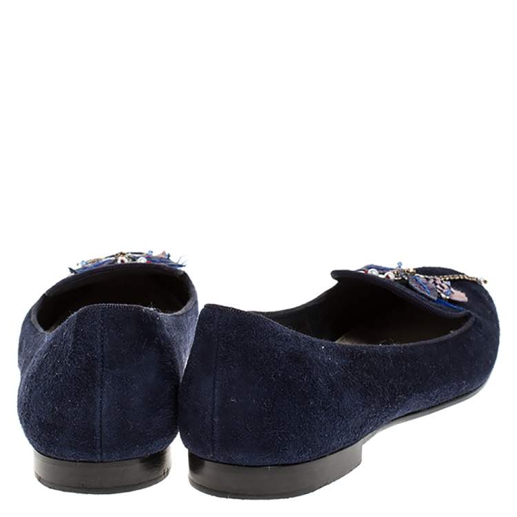 Pre Owned Dior Blue Suede Butterfly Embellished Smoking Slippers Size 38