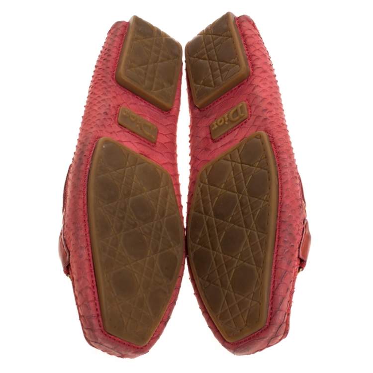 Pre Owned Dior Pink Python Leather CD Logo Loafers Size 38
