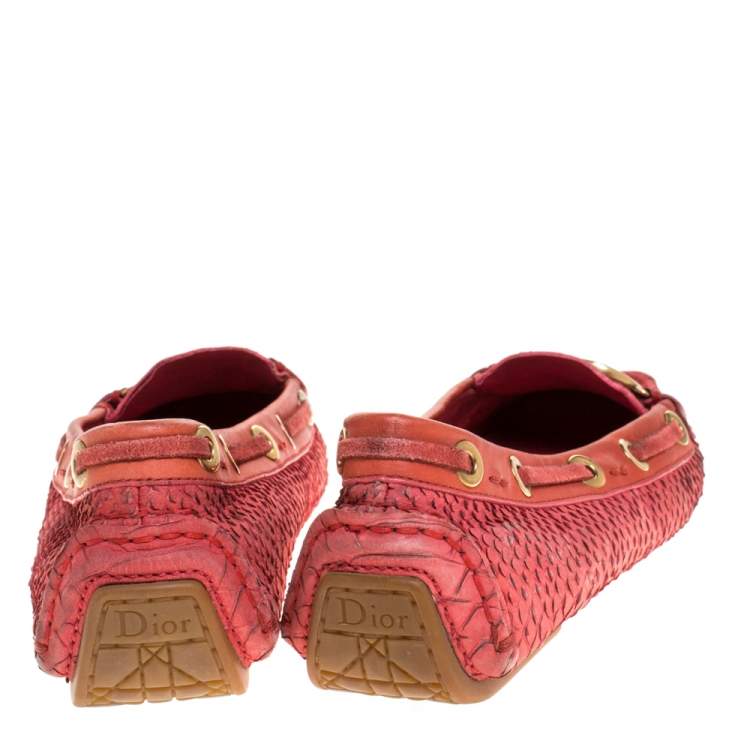 Pre Owned Dior Pink Python Leather CD Logo Loafers Size 38
