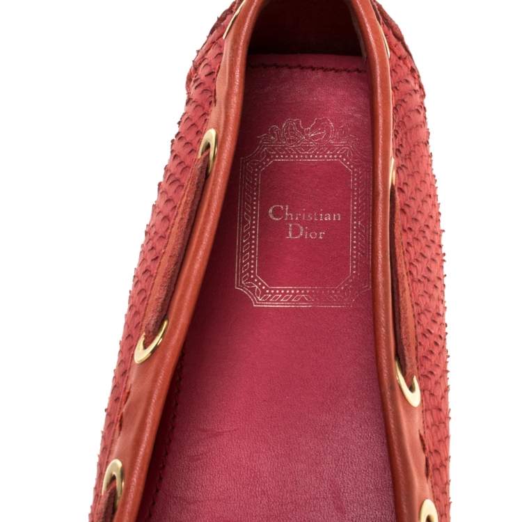 Pre Owned Dior Pink Python Leather CD Logo Loafers Size 38