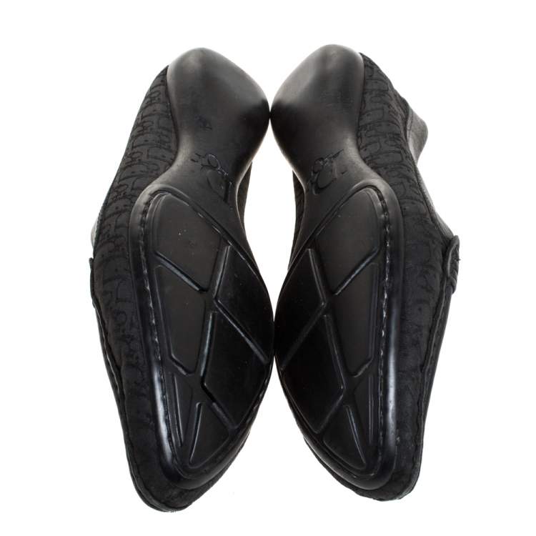 Pre Owned Dior Black Monogram Canvas And Leather Pointed Toe Loafer Flats Size 36
