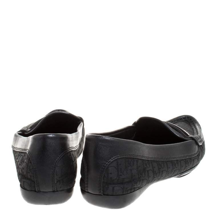 Pre Owned Dior Black Monogram Canvas And Leather Pointed Toe Loafer Flats Size 36