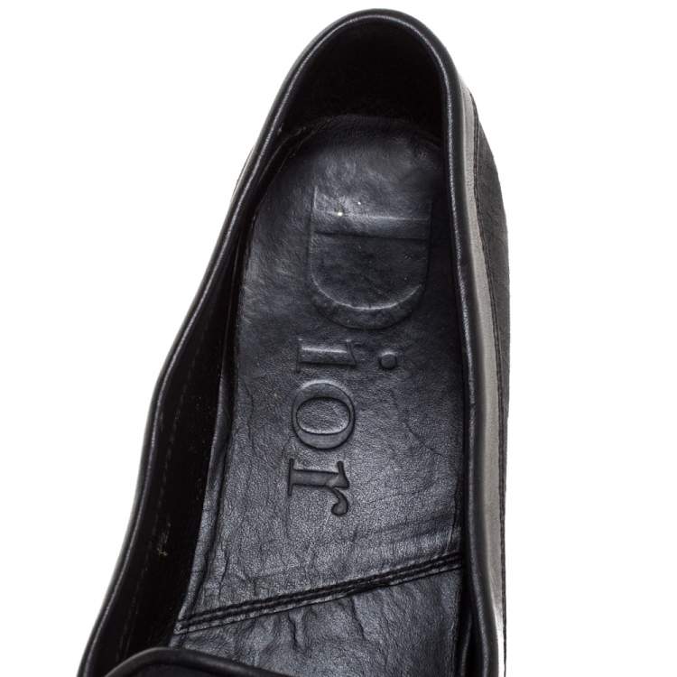 Pre Owned Dior Black Monogram Canvas And Leather Pointed Toe Loafer Flats Size 36