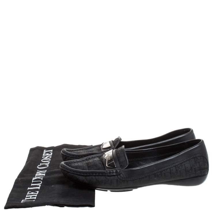 Pre Owned Dior Black Monogram Canvas And Leather Pointed Toe Loafer Flats Size 36