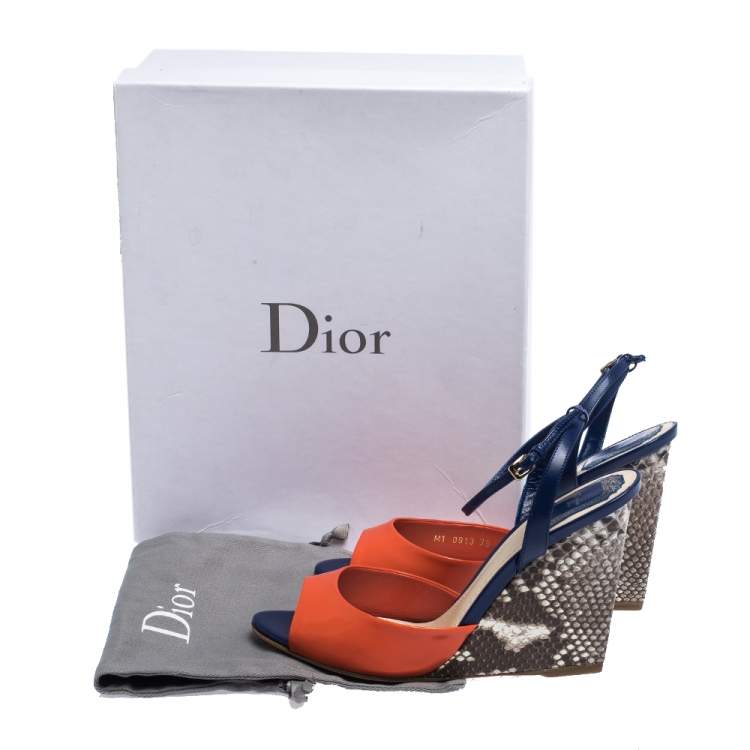 Pre Owned Dior Multicolor Leather and Python Ankle Strap Wedge Sandals Size 39