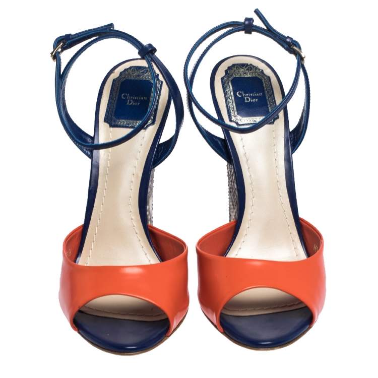 Pre Owned Dior Multicolor Leather and Python Ankle Strap Wedge Sandals Size 39