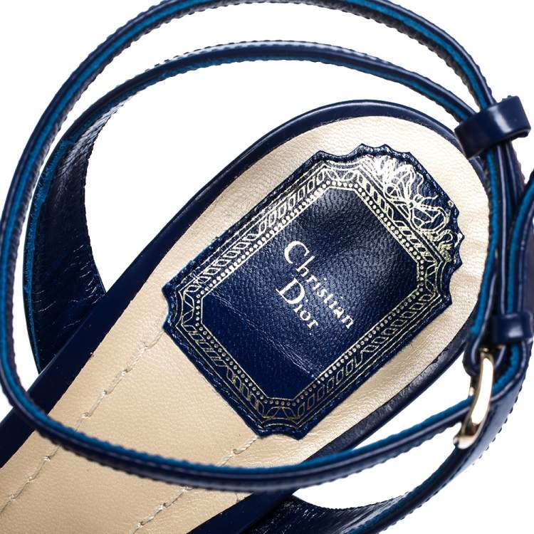 Pre Owned Dior Multicolor Leather and Python Ankle Strap Wedge Sandals Size 39