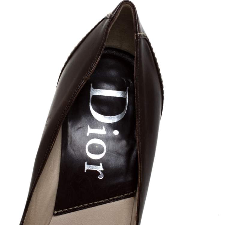 Pre Owned Dior Brown Leather Pointed Toe Logo Pumps Size 37