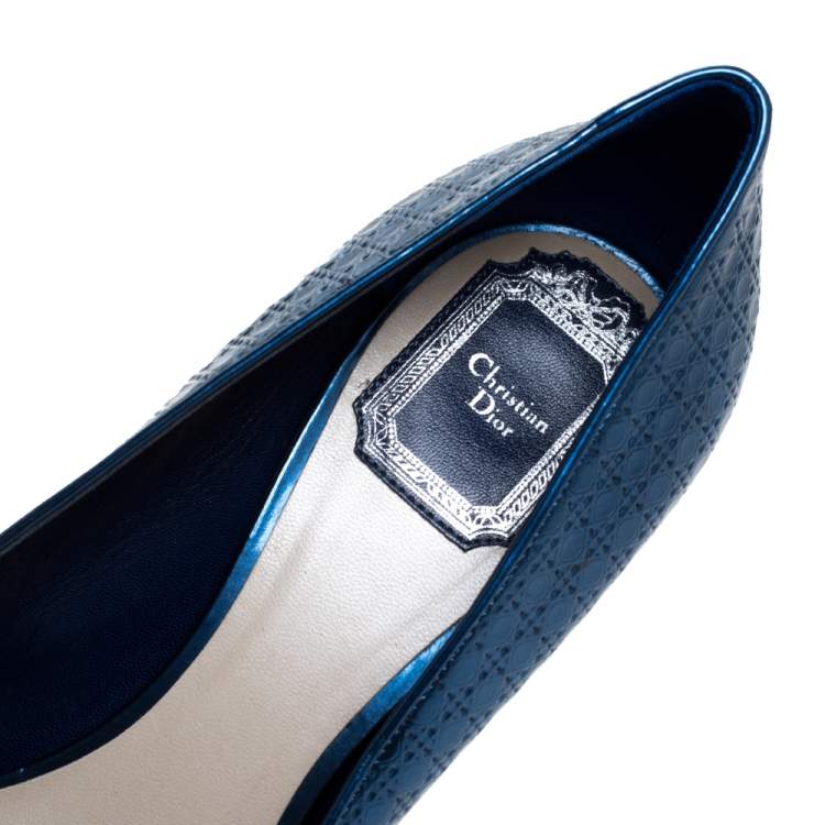 Pre Owned Dior Metallic Blue Micro Cannage patent Leather Cherie Pointed Toe Pumps Size 40