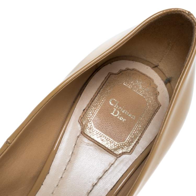 Pre Owned Dior Beige Patent Leather Miss Dior Peep Toe Platform Pumps Size 39.5