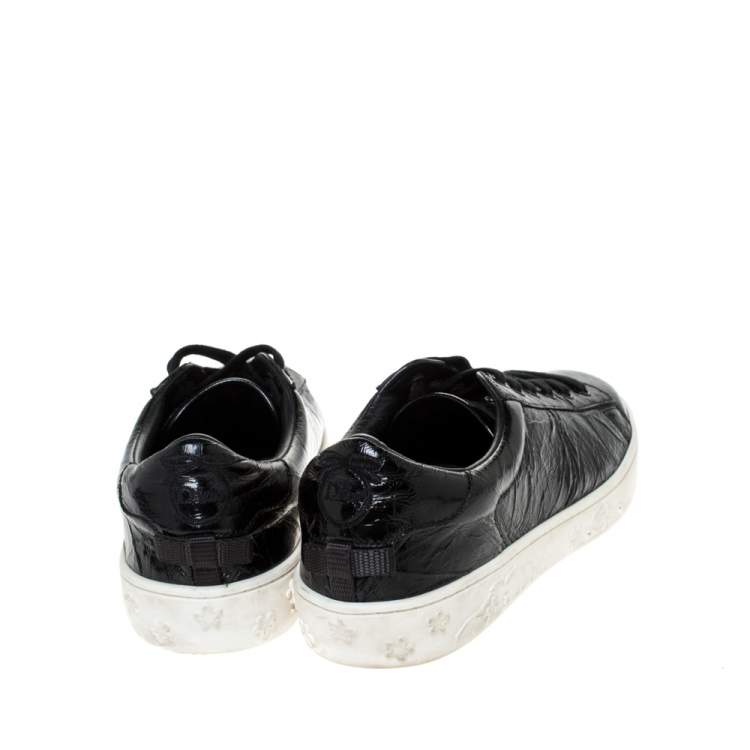 Pre Owned Dior Black Patent Crinkled Leather Move Low Top Sneakers Size 39.5