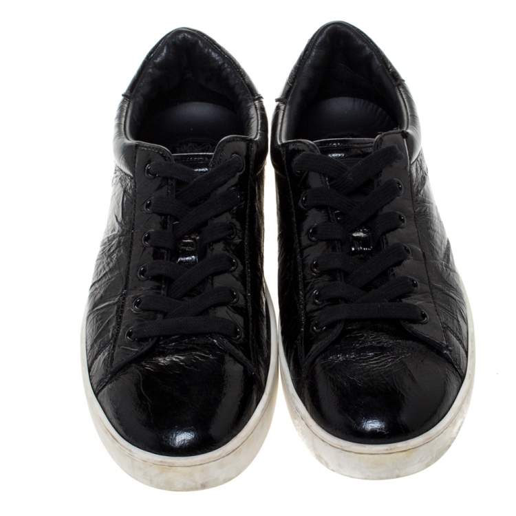 Pre Owned Dior Black Patent Crinkled Leather Move Low Top Sneakers Size 39.5