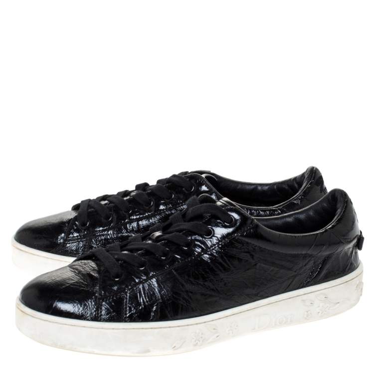 Pre Owned Dior Black Patent Crinkled Leather Move Low Top Sneakers Size 39.5