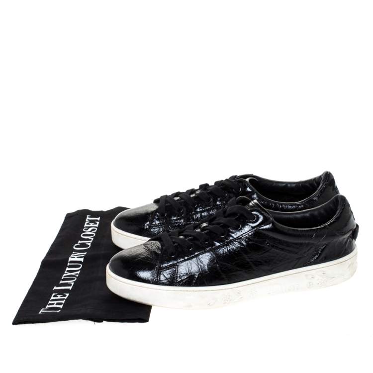 Pre Owned Dior Black Patent Crinkled Leather Move Low Top Sneakers Size 39.5
