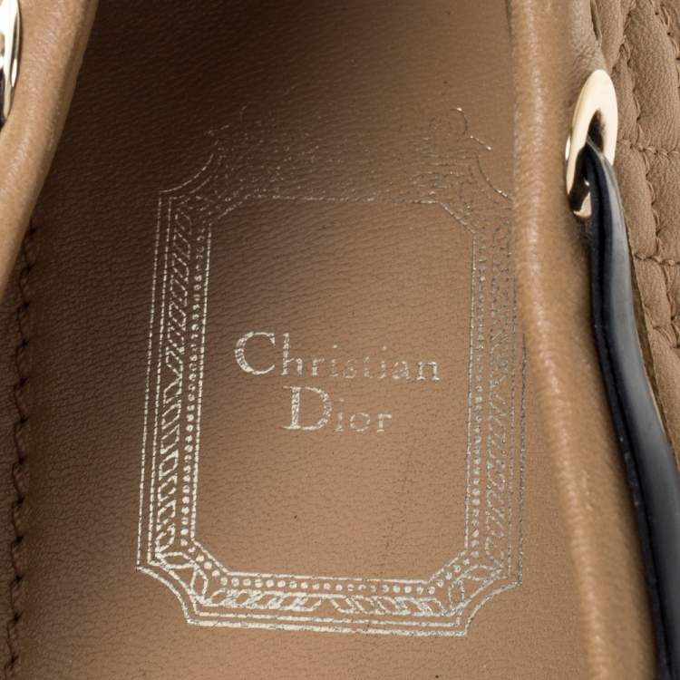 Pre Owned Dior Beige Cannage Quilted Leather Bow Detail Loafers Size 38