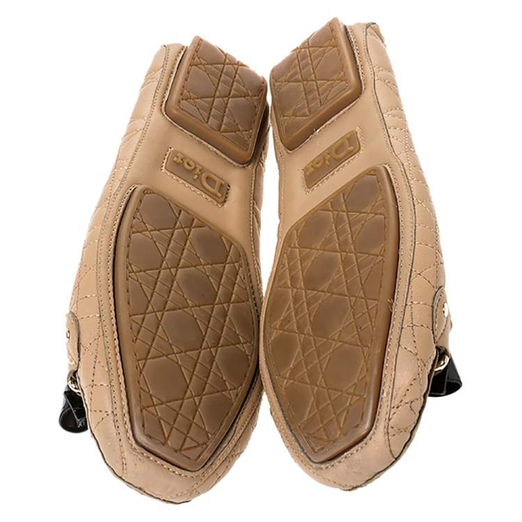 Pre Owned Dior Beige Cannage Quilted Leather Bow Detail Loafers Size 38