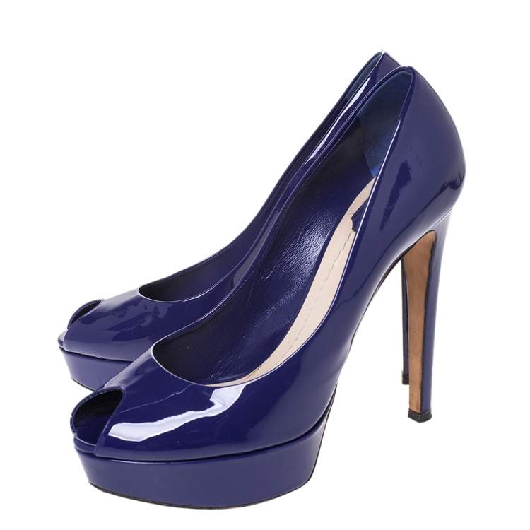 Dior Blue Patent Leather Miss Dior Peep Toe Platform Pumps Size 41 Dior ...