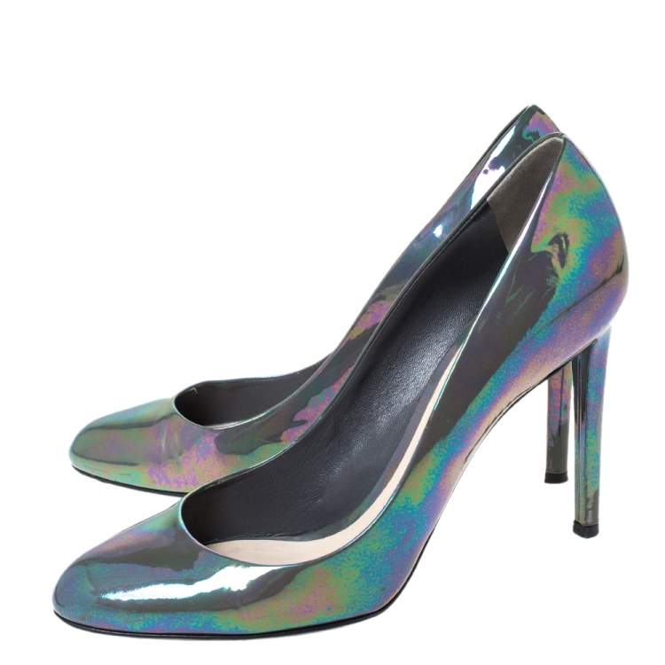 Pre Owned Dior Grey Iridescent Patent Leather Pumps Size 40