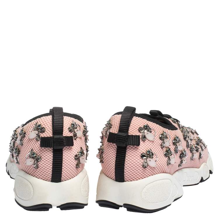 Pre Owned Dior Pink Mesh Fusion Embellished Sneakers Size 39