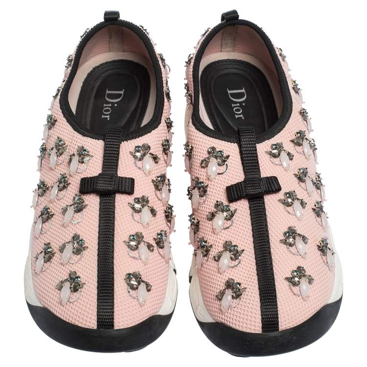 Pre Owned Dior Pink Mesh Fusion Embellished Sneakers Size 39