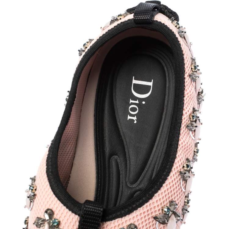 Pre Owned Dior Pink Mesh Fusion Embellished Sneakers Size 39