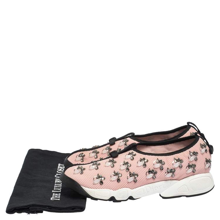 Pre Owned Dior Pink Mesh Fusion Embellished Sneakers Size 39