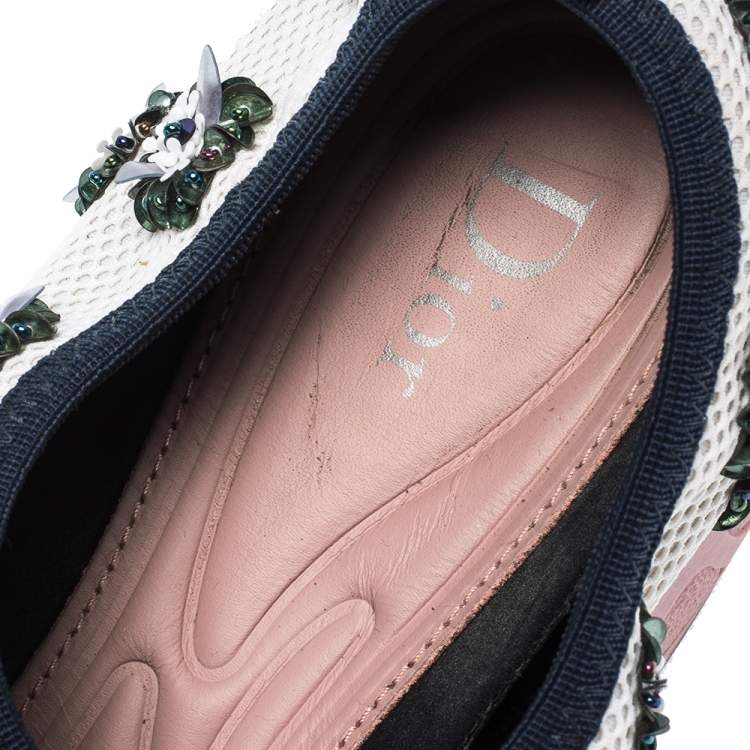 Pre Owned Dior White/Blue Sequins Embellished Mesh Fusion Slip On Sneakers Size 37.5