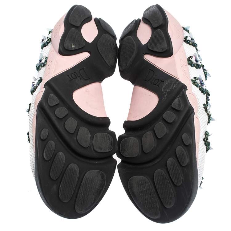 Pre Owned Dior White/Blue Sequins Embellished Mesh Fusion Slip On Sneakers Size 37.5