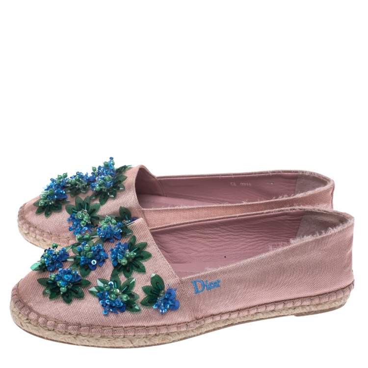 Pre Owned Dior Blush Pink Embellished Fabric Espadrilles Size 37