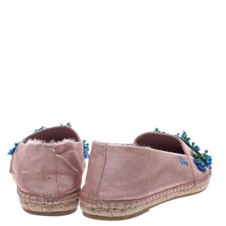 Pre Owned Dior Blush Pink Embellished Fabric Espadrilles Size 37
