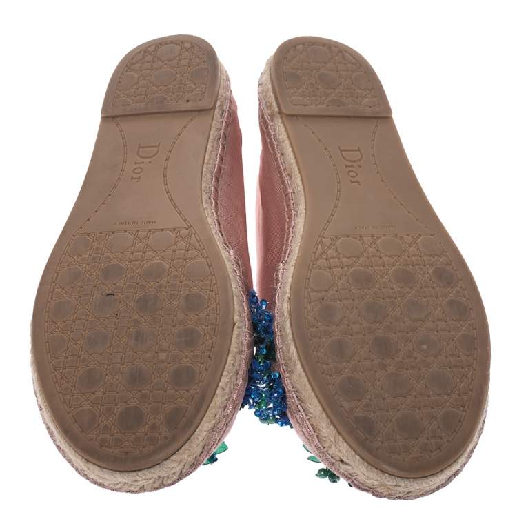 Pre Owned Dior Blush Pink Embellished Fabric Espadrilles Size 37