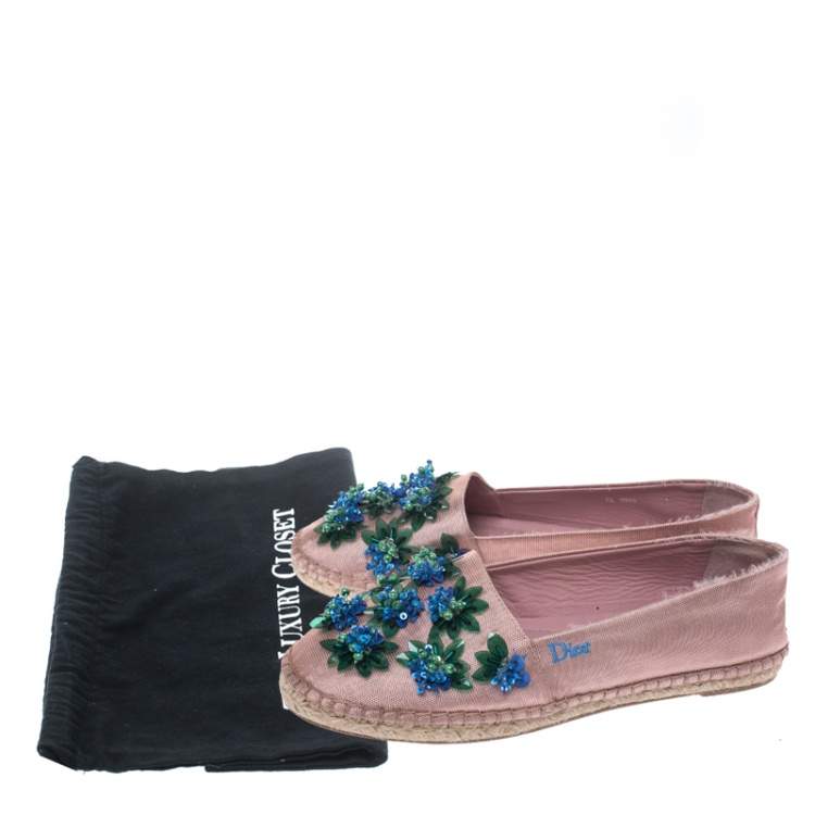 Pre Owned Dior Blush Pink Embellished Fabric Espadrilles Size 37