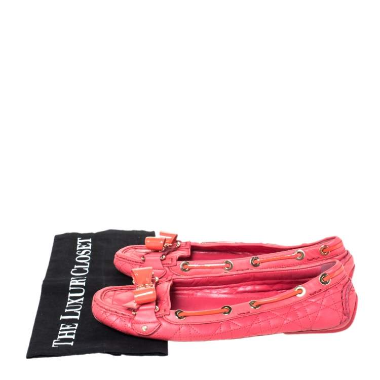 Pre Owned Dior Cerise Pink Cannage Leather Bow Ballet Flats Size 38.5