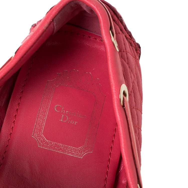 Pre Owned Dior Cerise Pink Cannage Leather Bow Ballet Flats Size 38.5