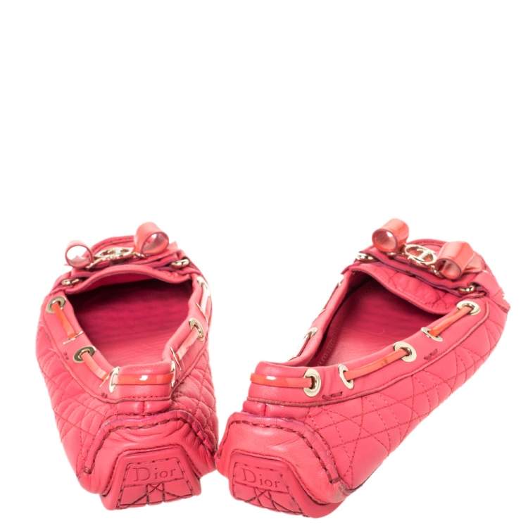 Pre Owned Dior Cerise Pink Cannage Leather Bow Ballet Flats Size 38.5