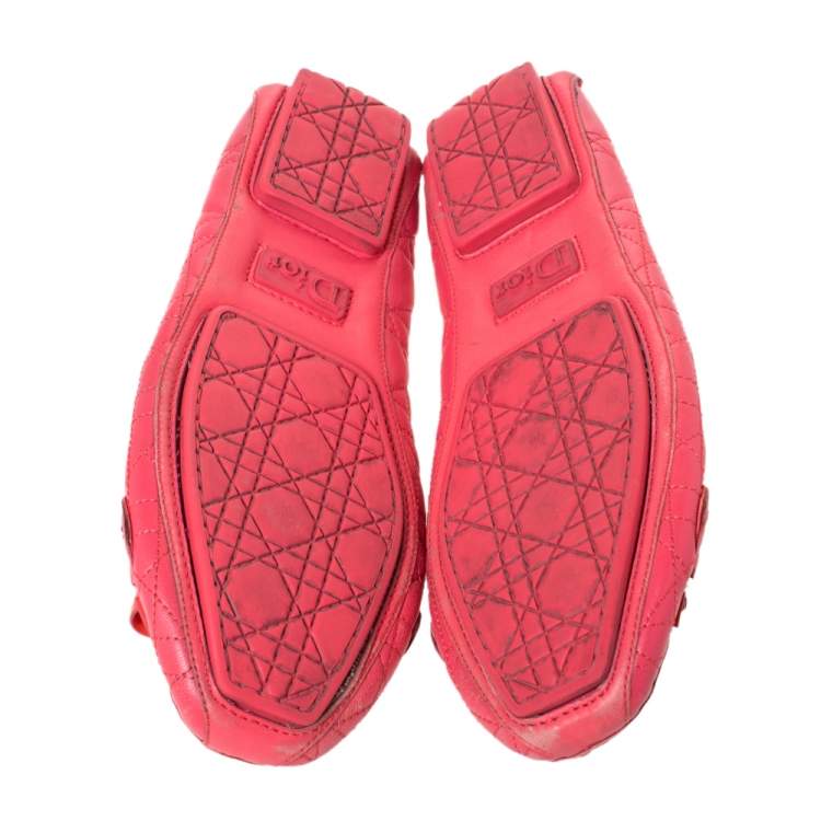 Pre Owned Dior Cerise Pink Cannage Leather Bow Ballet Flats Size 38.5
