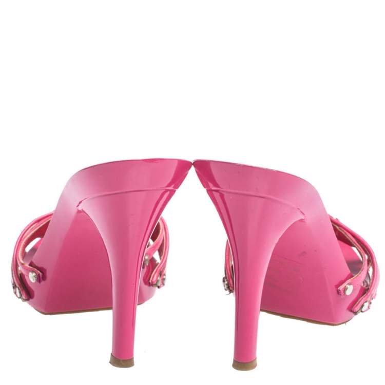 مملوكة مسبقًا Dior Pink Leather and Beige Canvas Monogram Mules Size 38